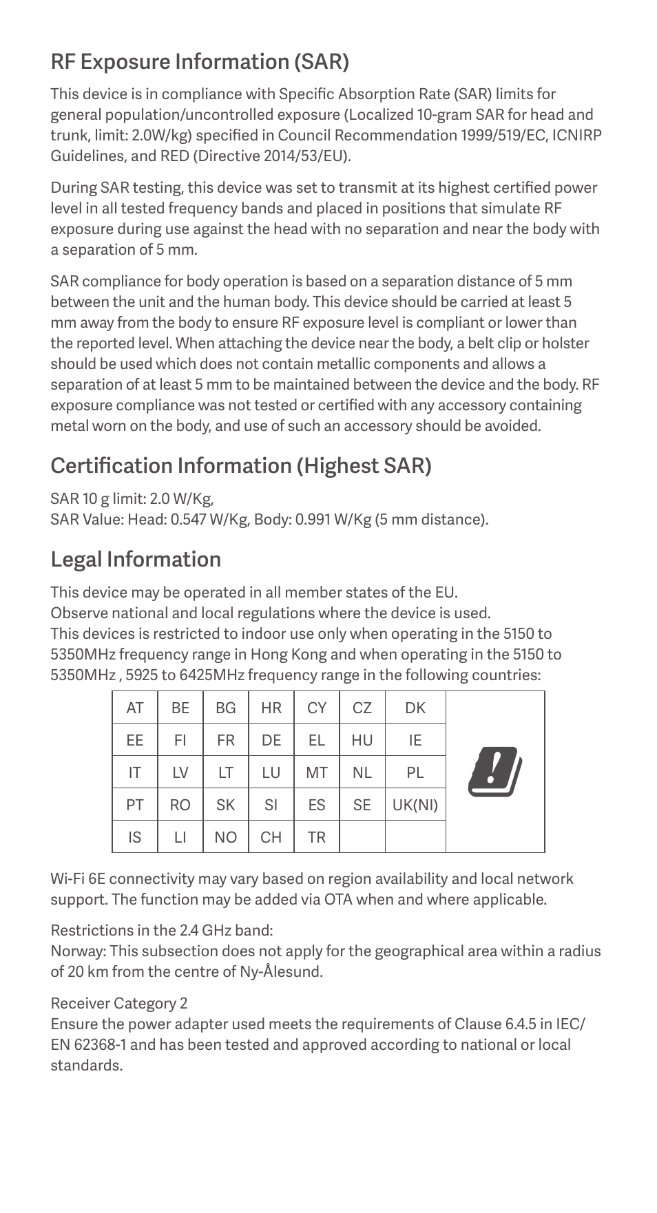 Rf exposure information (sar), Certification information (highest sar), Legal information | Xiaomi Mi 11 Ultra User Manual | Page 6 / 8