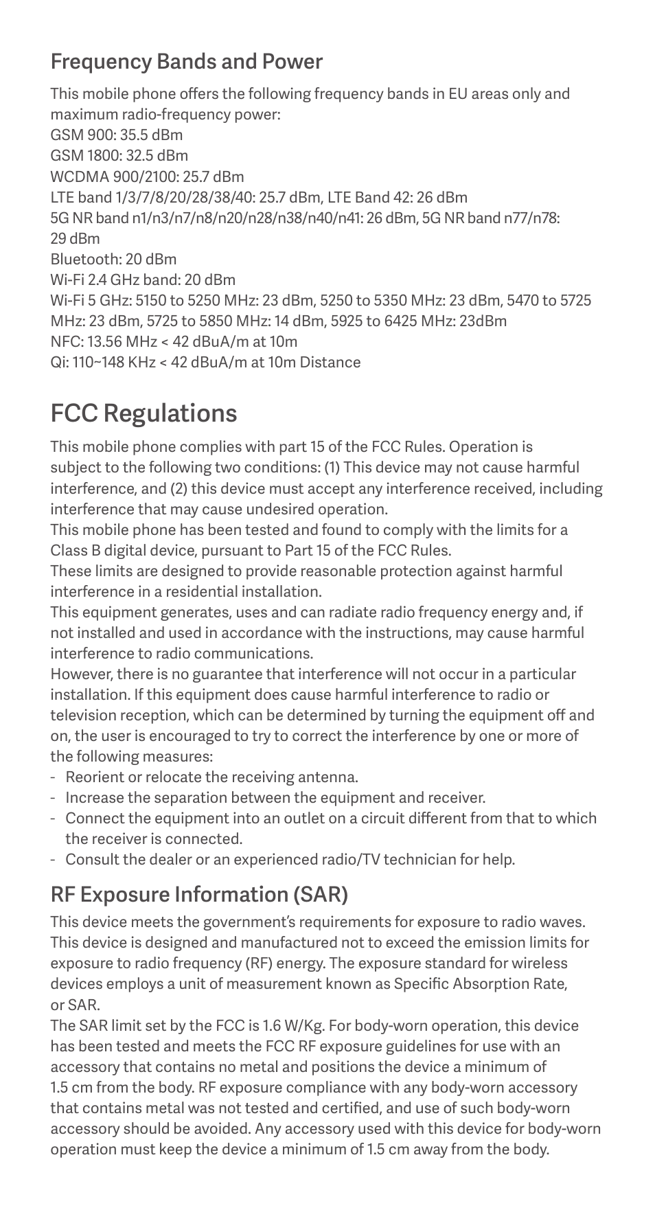 Fcc regulations, Frequency bands and power, Rf exposure information (sar) | Xiaomi Mi 11 Ultra User Manual | Page 7 / 8