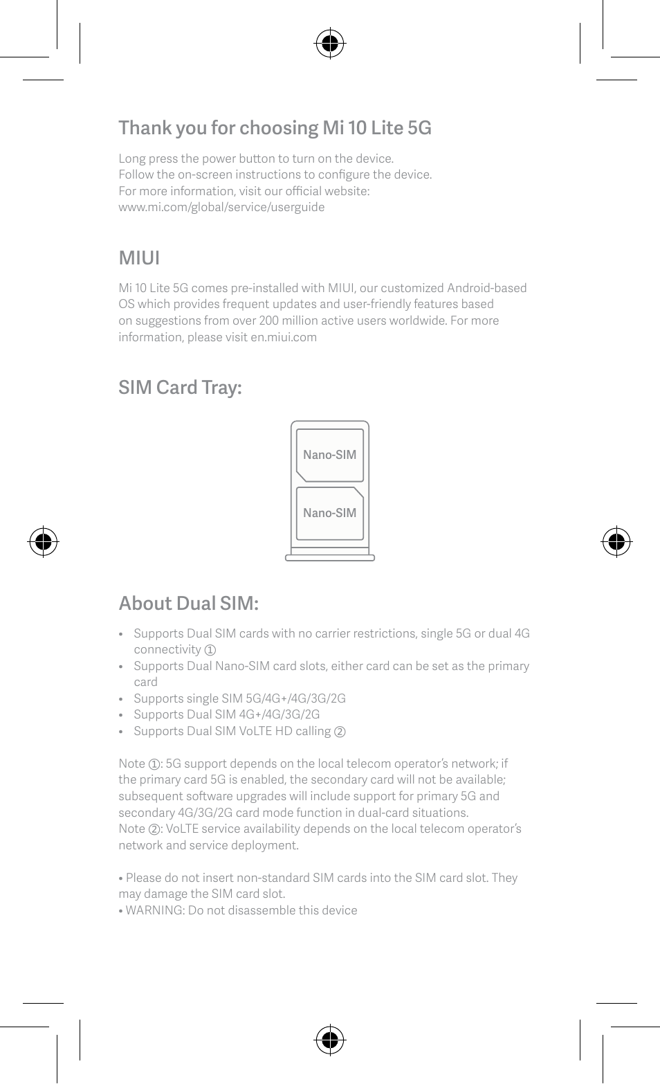 Miui, Sim card tray, About dual sim | Xiaomi Mi 10 Lite 5G User Manual | Page 3 / 8