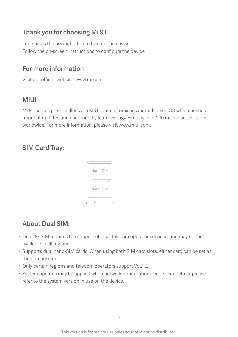 Miui, About dual sim, For more information | Sim card tray | Xiaomi Mi 9T User Manual | Page 3 / 9