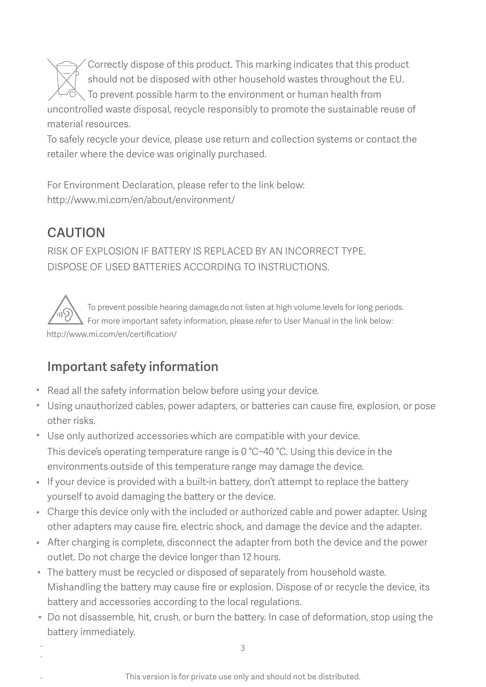 Important safety information, Caution | Xiaomi Mi 9T User Manual | Page 4 / 9