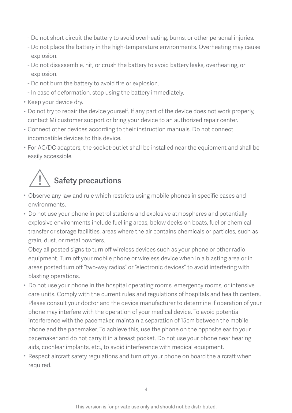 Safety precautions | Xiaomi Mi 9T User Manual | Page 5 / 9