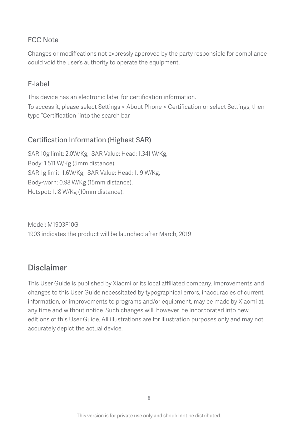 Disclaimer | Xiaomi Mi 9T User Manual | Page 9 / 9