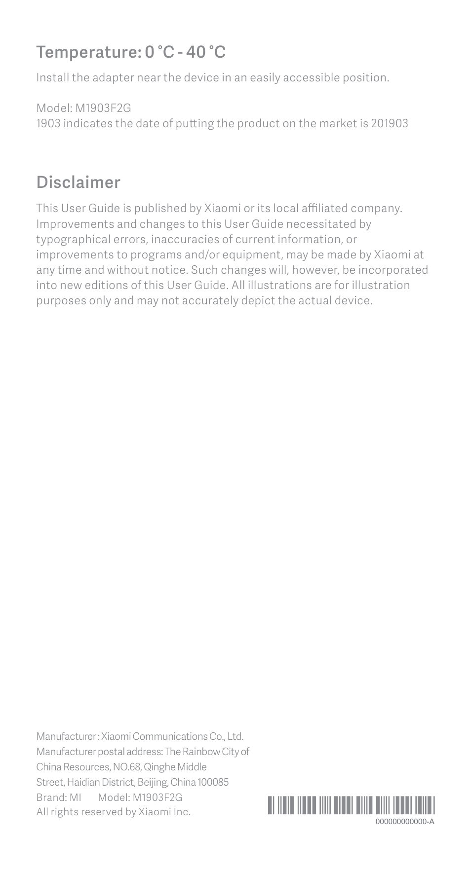 Temperature: 0 °c - 40 °c disclaimer | Xiaomi Mi 9 SE User Manual | Page 8 / 8