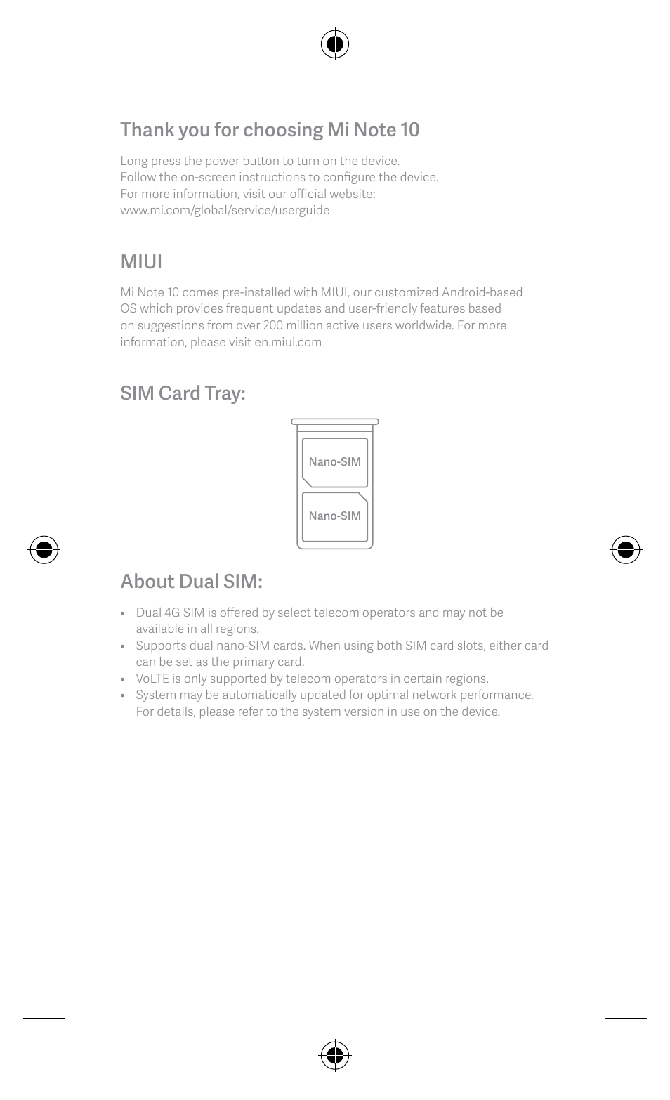 Miui, Sim card tray, About dual sim | Xiaomi Mi Note 10 User Manual | Page 3 / 8