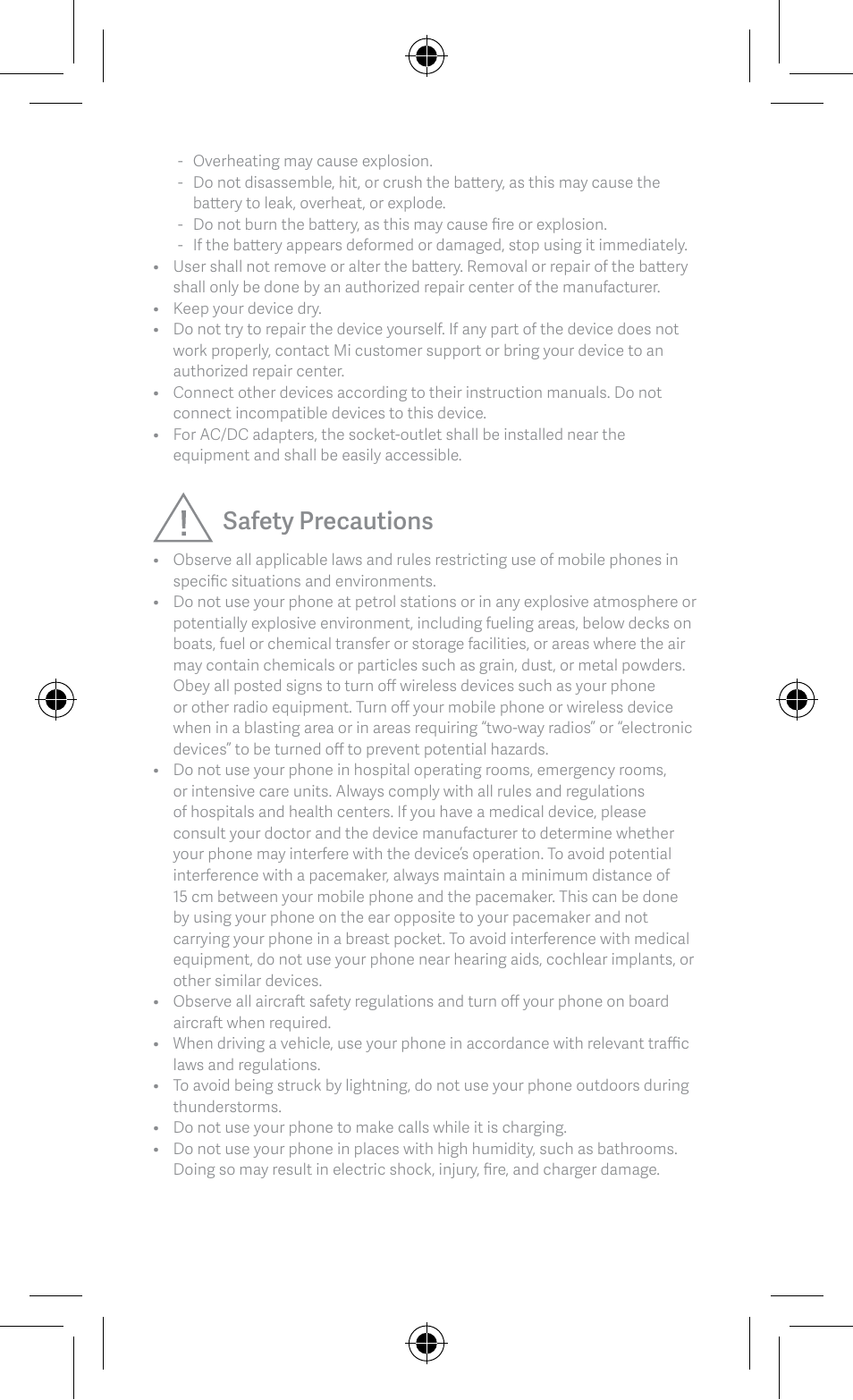 Safety precautions | Xiaomi Mi Note 10 User Manual | Page 5 / 8