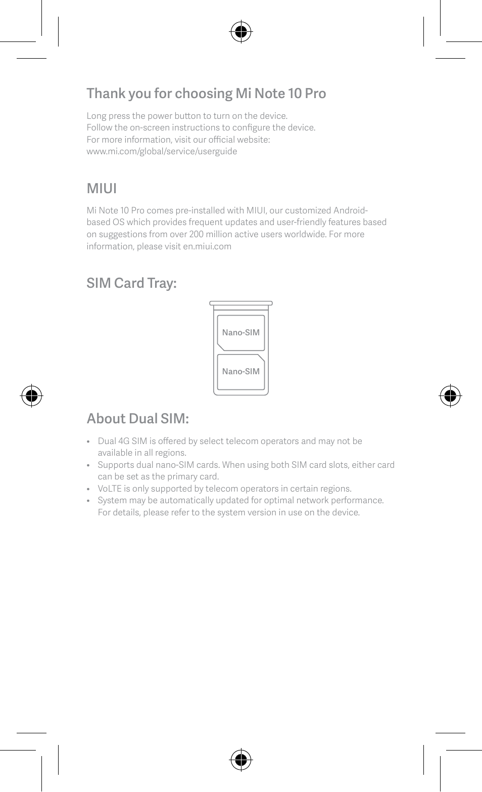 Miui, Sim card tray, About dual sim | Xiaomi Mi Note 10 Pro User Manual | Page 3 / 8