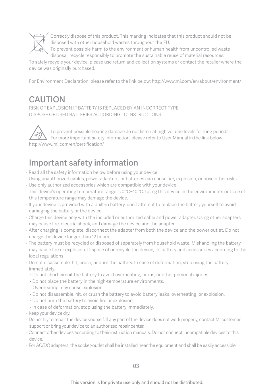 Important safety information caution | Xiaomi Mi A3 User Manual | Page 4 / 8