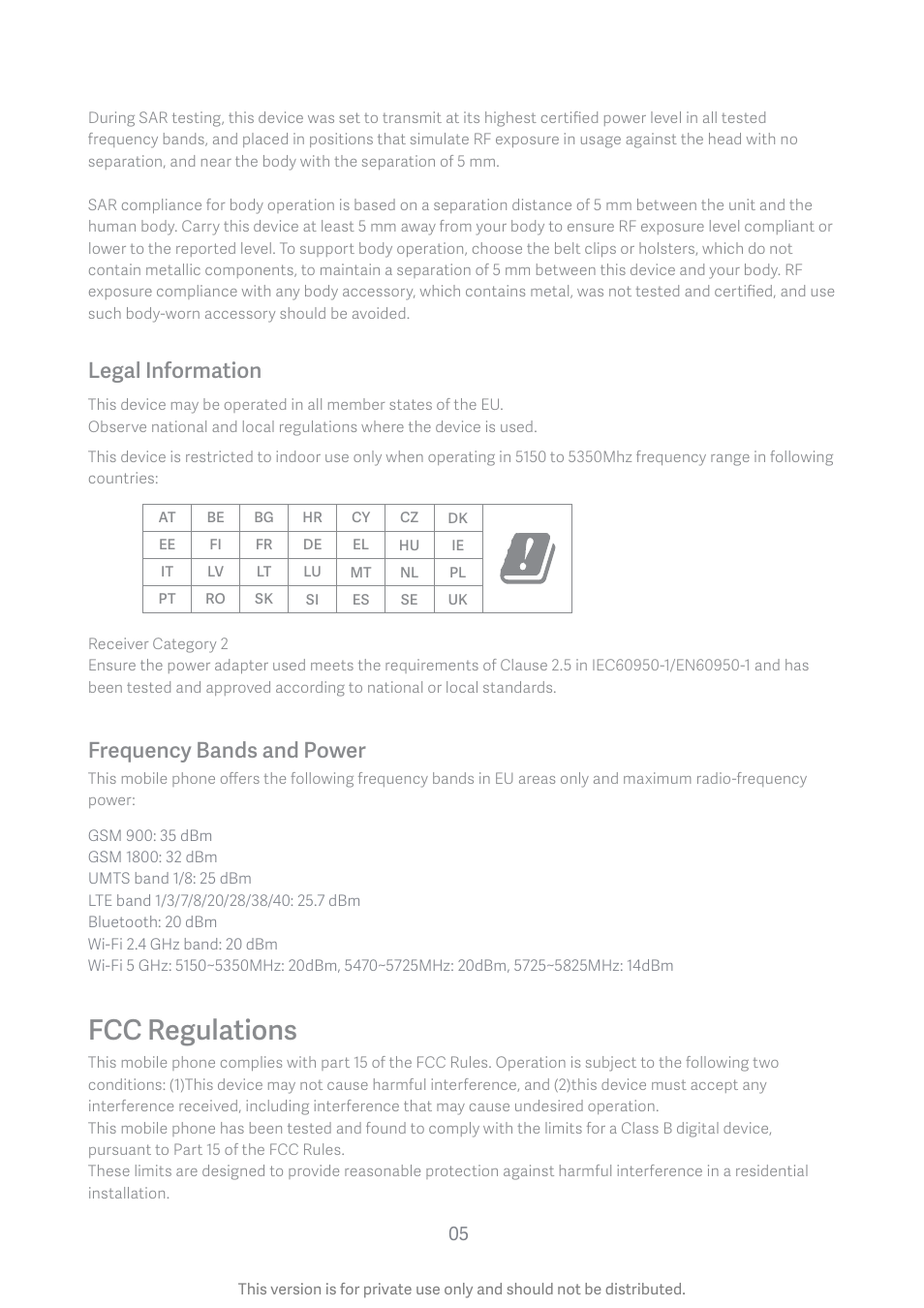 Fcc regulations, Frequency bands and power, Legal information | Xiaomi Mi A3 User Manual | Page 6 / 8