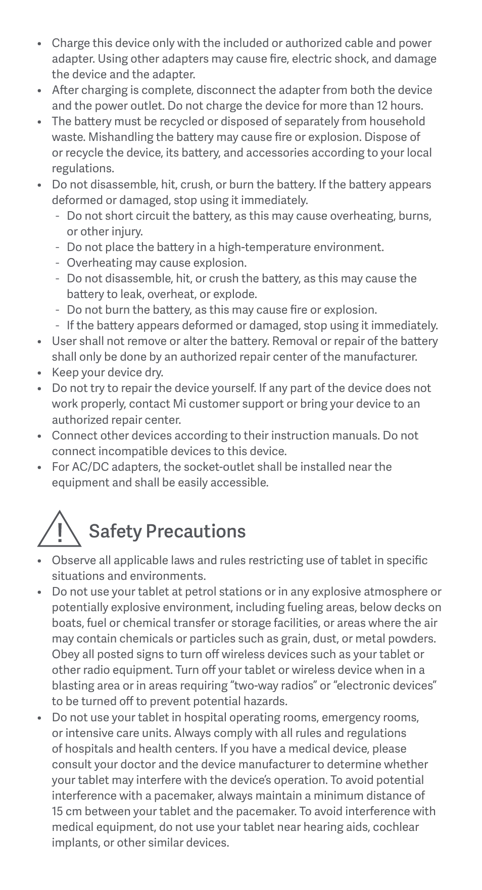 Safety precautions | Xiaomi Pad 5 User Manual | Page 4 / 24