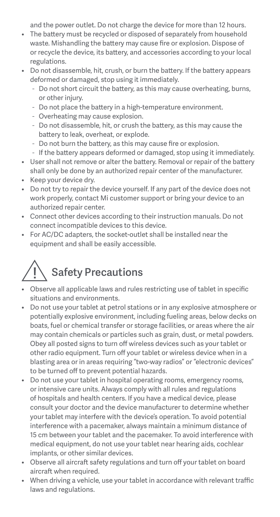 Safety precautions | Xiaomi Pad 6 User Manual | Page 4 / 24