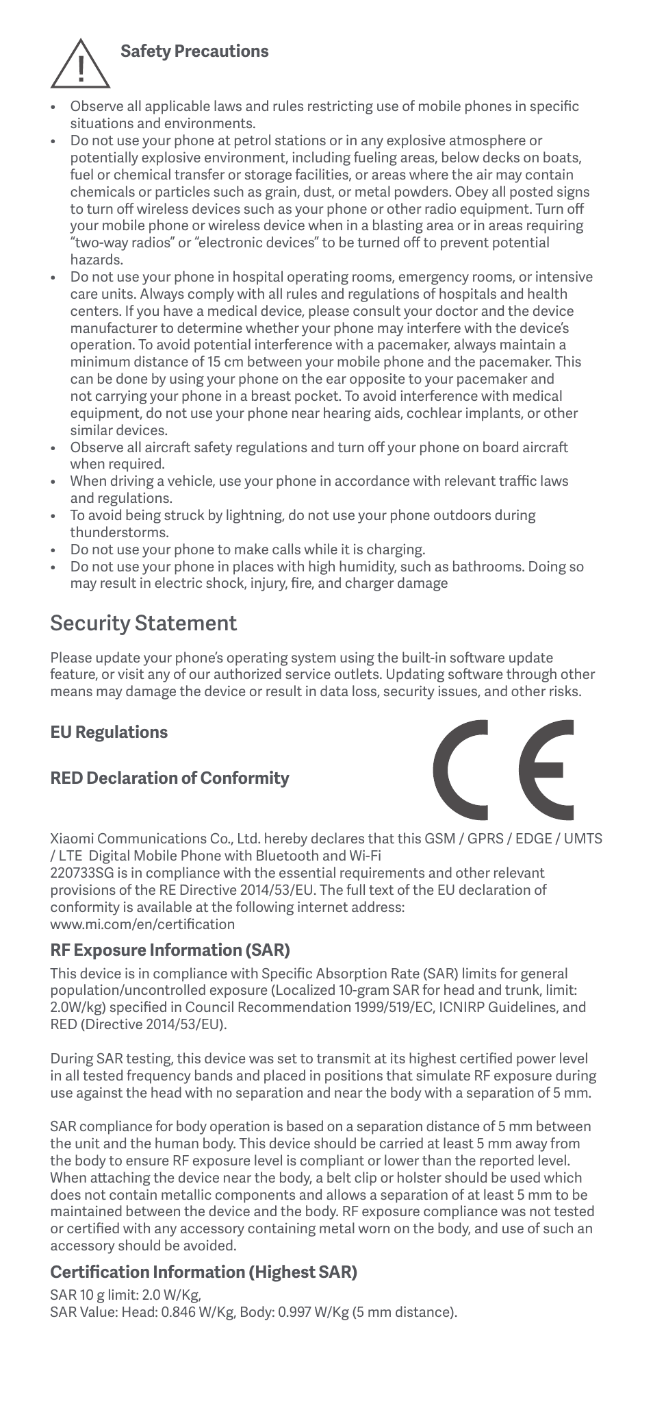 Security statement | Xiaomi Redmi A1 User Manual | Page 3 / 16