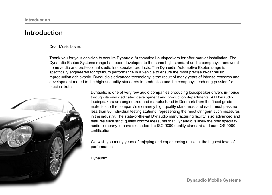 Introduction | Dynaudio ESOTEC Car Stereo System User Manual | Page 2 / 16