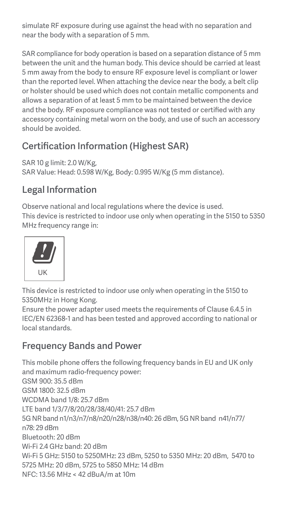 Certification information (highest sar), Legal information, Frequency bands and power | Xiaomi Redmi 10 5G User Manual | Page 9 / 26