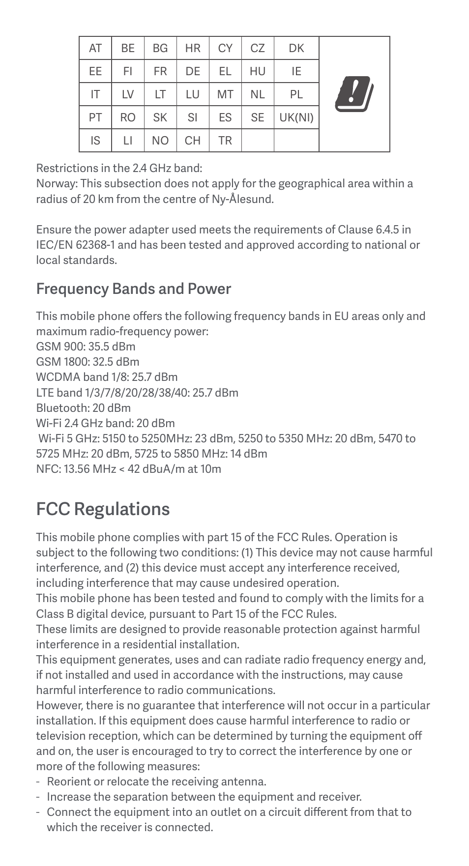 Fcc regulations, Frequency bands and power | Xiaomi Redmi 10 2022 User Manual | Page 8 / 28