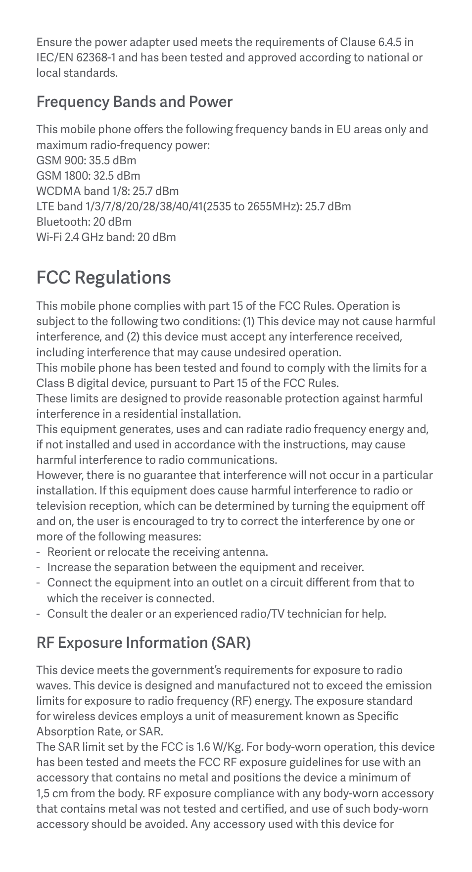 Fcc regulations, Frequency bands and power, Rf exposure information (sar) | Xiaomi Redmi 10A User Manual | Page 7 / 26