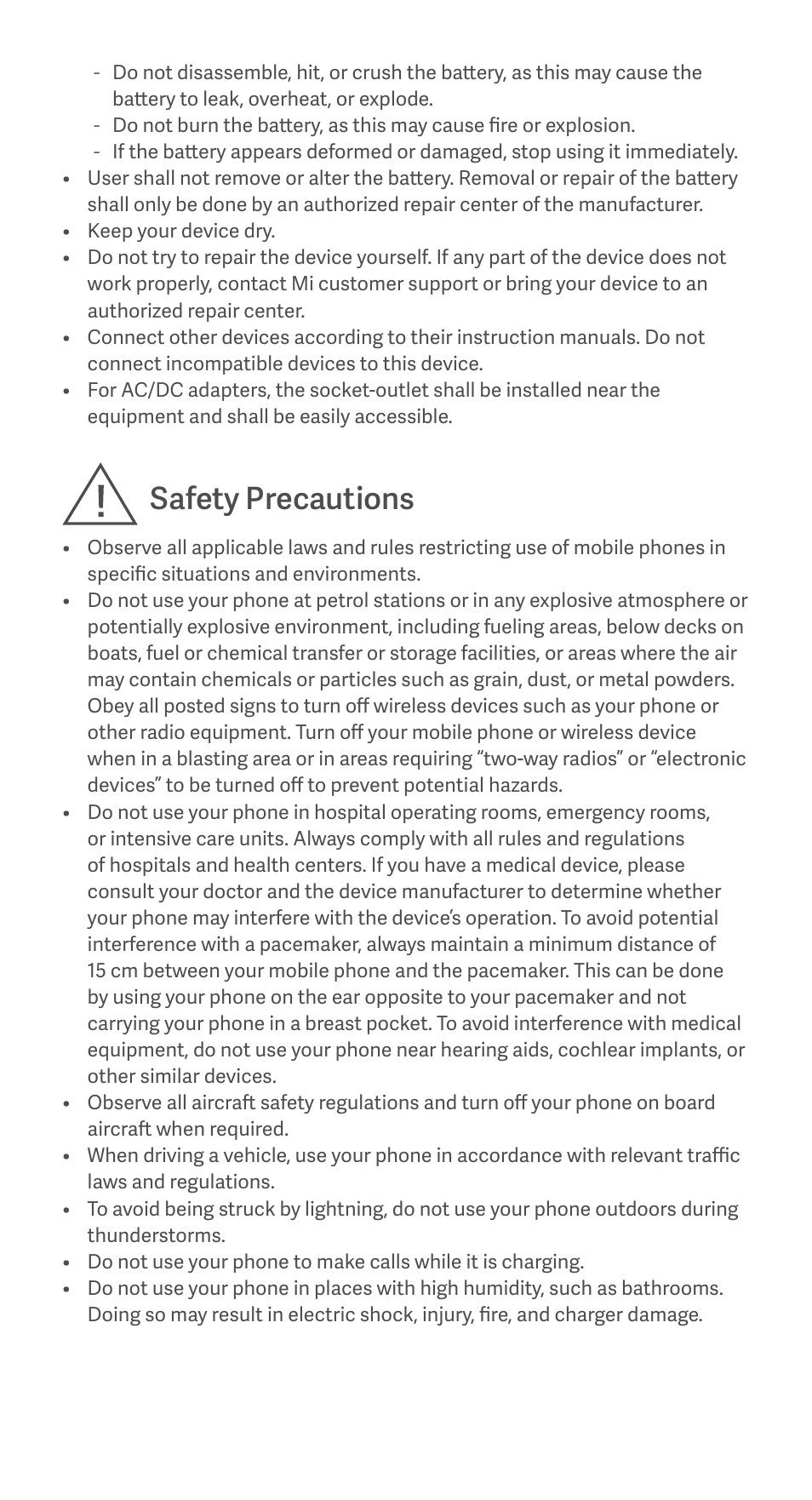 Safety precautions | Xiaomi Redmi Note 10 User Manual | Page 5 / 25