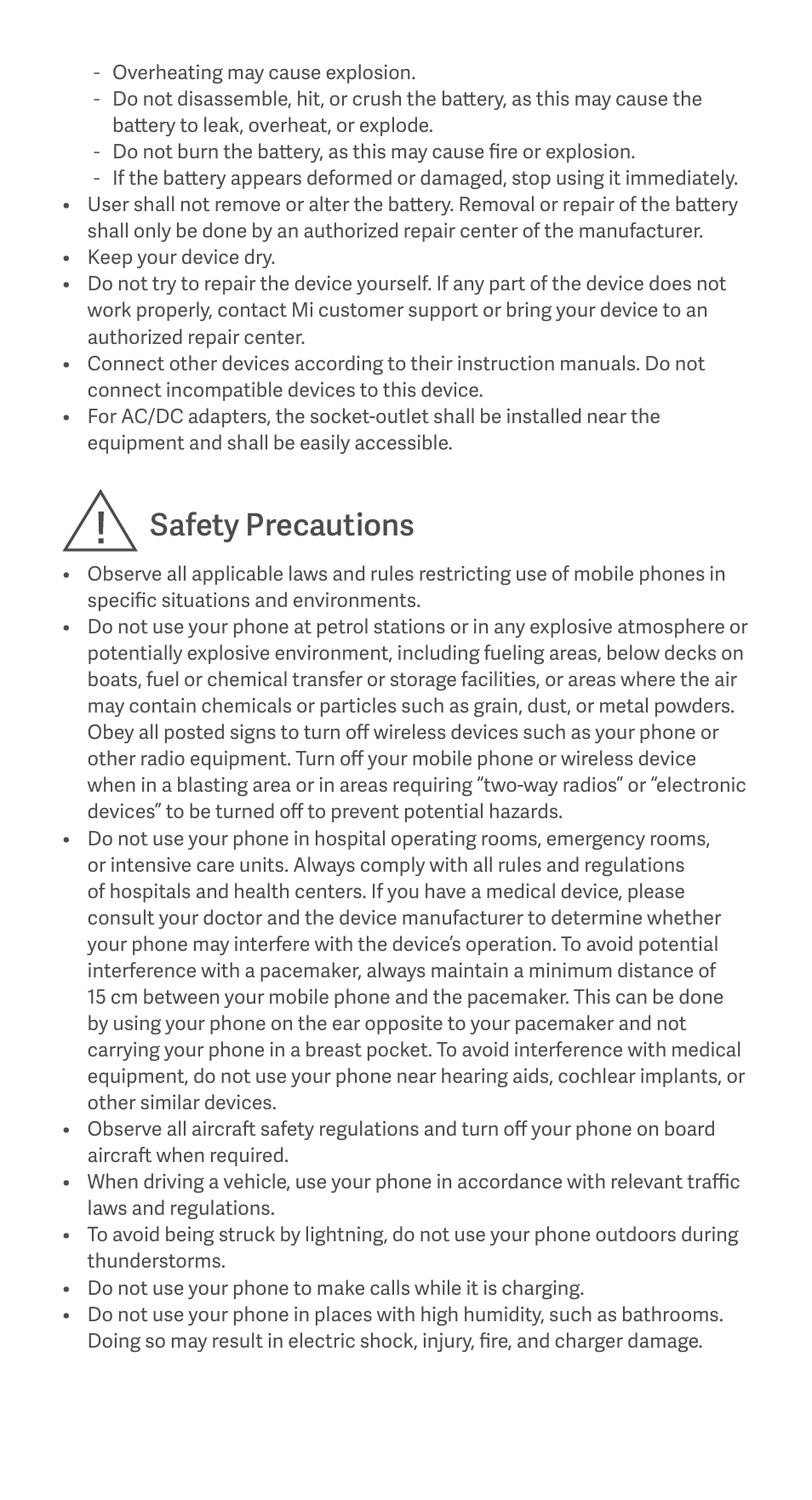 Safety precautions | Xiaomi Redmi Note 10S User Manual | Page 5 / 25