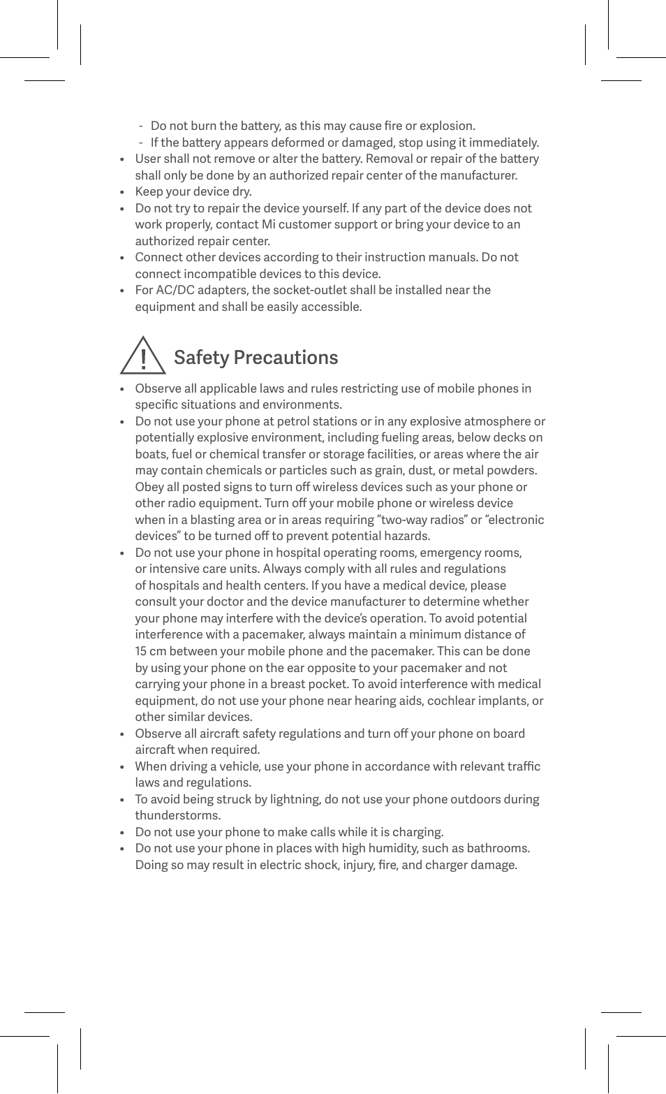 Safety precautions | Xiaomi Redmi Note 10 5G User Manual | Page 5 / 26