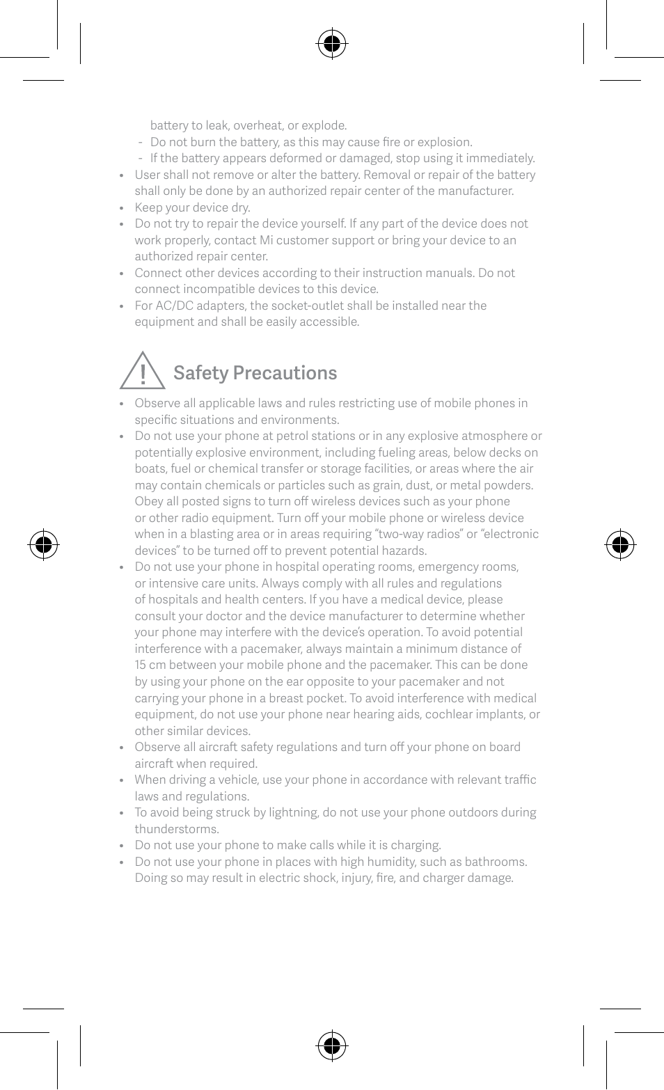 Safety precautions | Xiaomi Redmi 9и User Manual | Page 5 / 16