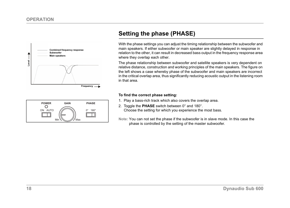 Setting the phase (phase) | Dynaudio SUB 600 User Manual | Page 21 / 42