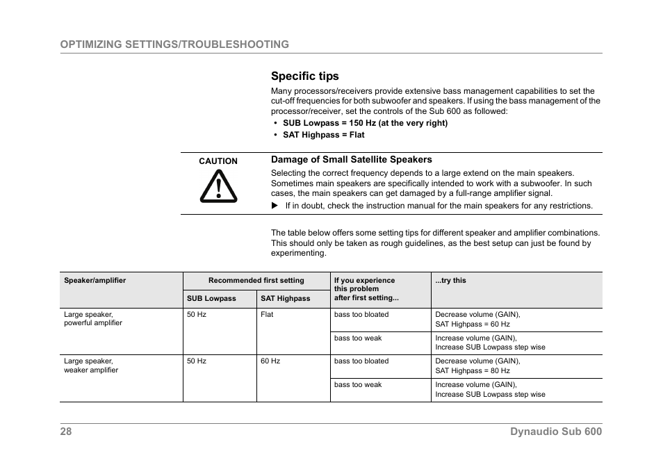 Specific tips | Dynaudio SUB 600 User Manual | Page 31 / 42