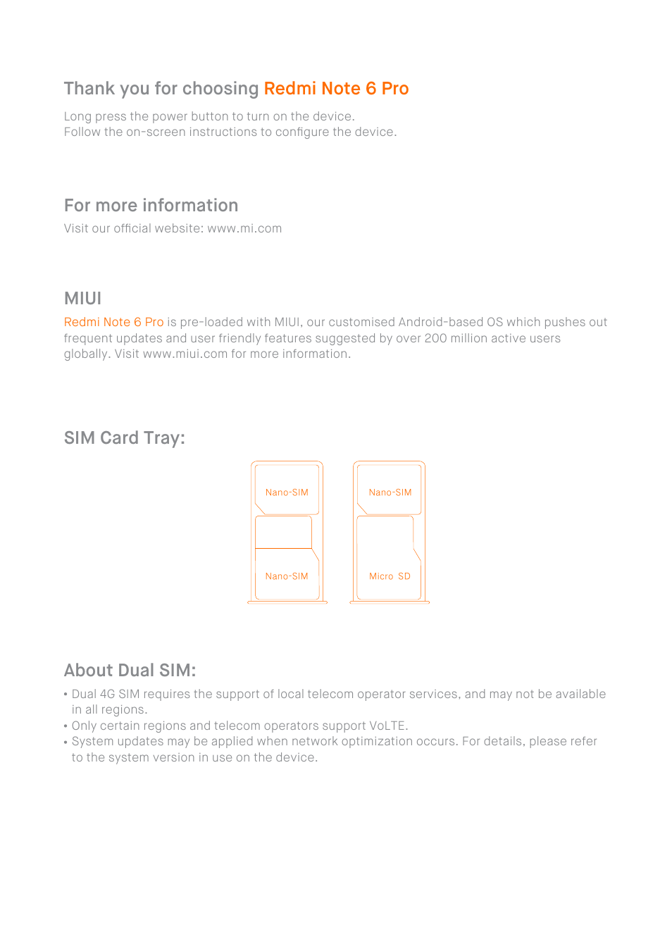 About dual sim: sim card tray: miui, For more information | Xiaomi Redmi Note 6 Pro User Manual | Page 3 / 8