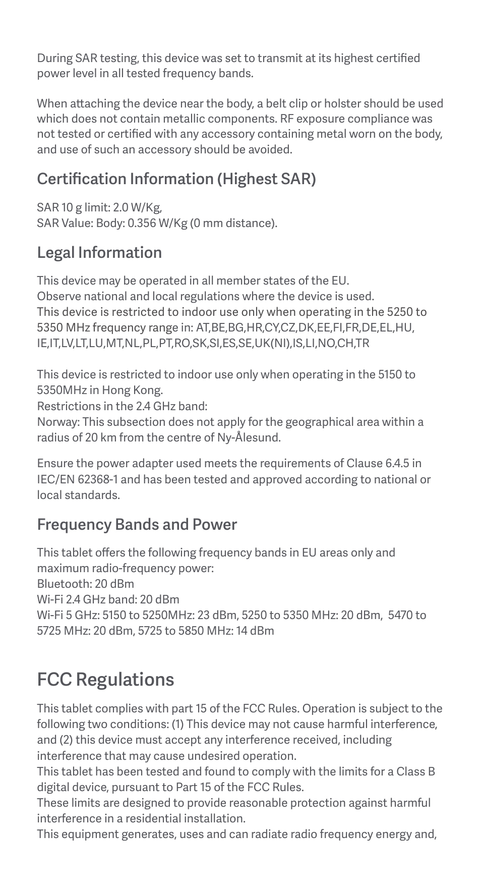 Fcc regulations, Certification information (highest sar), Legal information | Frequency bands and power | Xiaomi Redmi Pad User Manual | Page 5 / 21