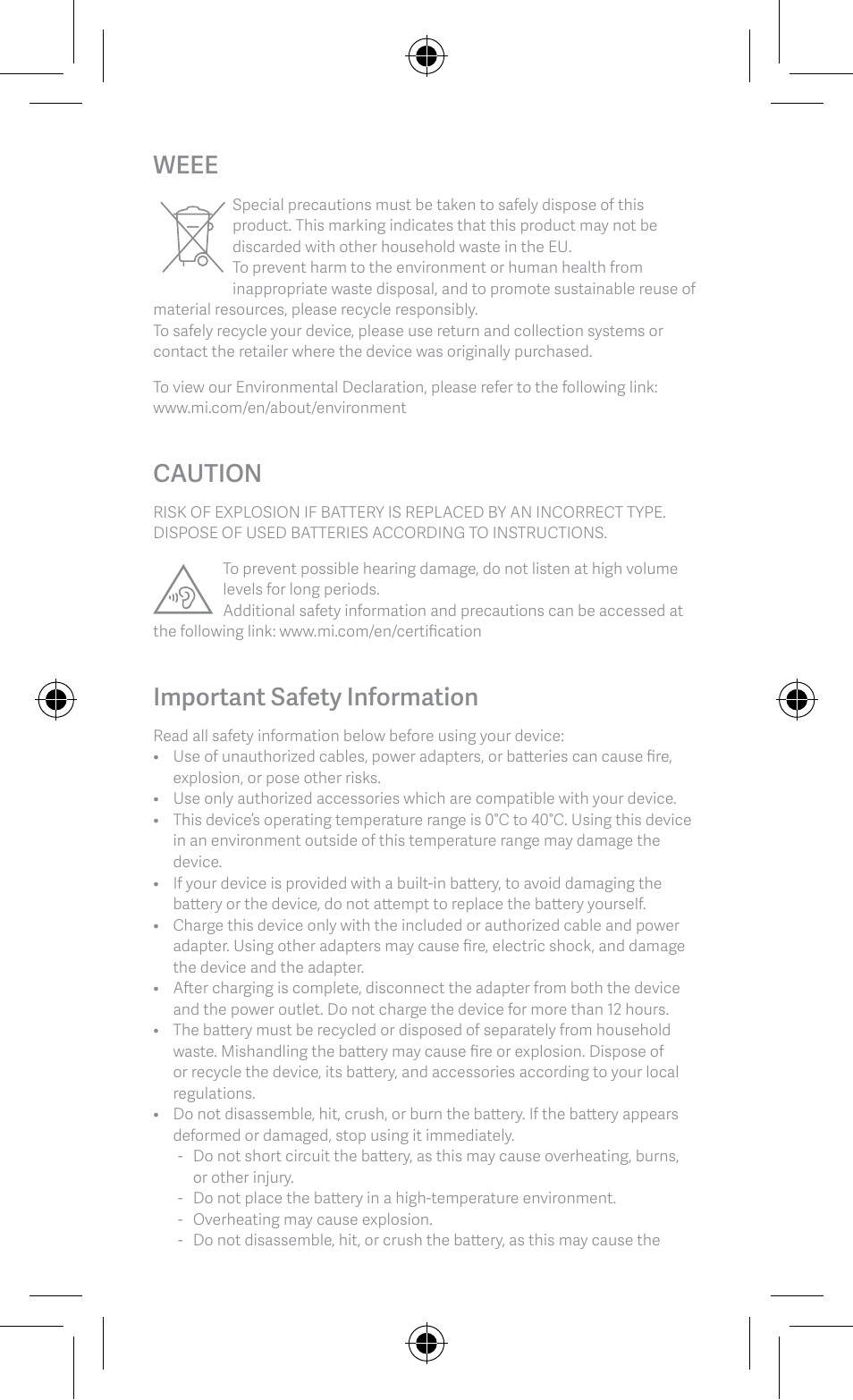 Weee, Caution, Important safety information | Xiaomi POCO F2 Pro User Manual | Page 4 / 8