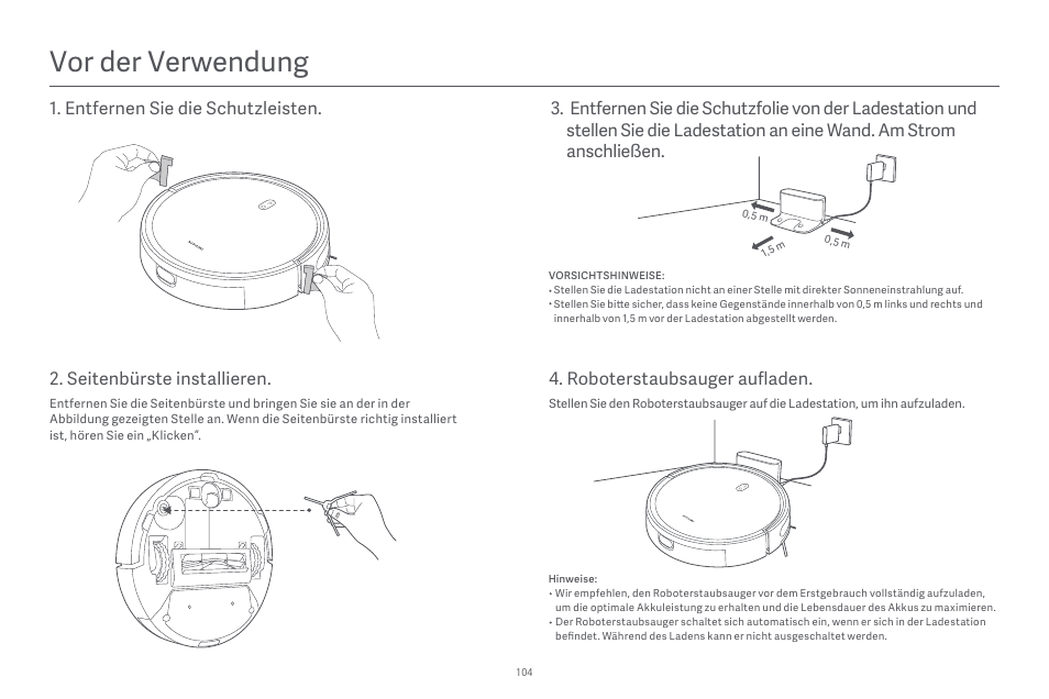 Vor der verwendung, Seitenbürste installieren | Xiaomi Robot Vacuum E10 User Manual | Page 105 / 438