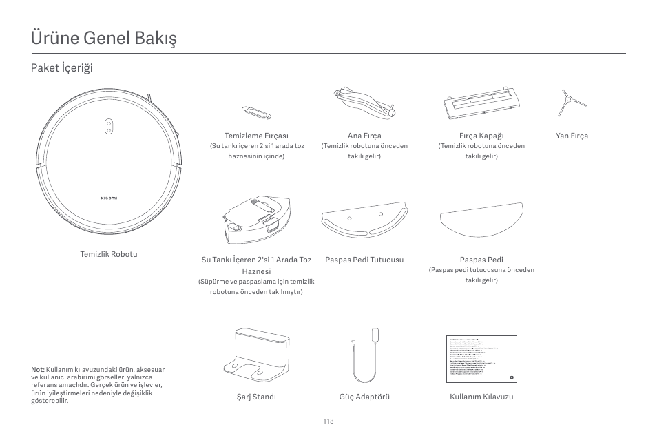 Ürüne genel bakış, Paket i̇çeriği | Xiaomi Robot Vacuum E10 User Manual | Page 119 / 438