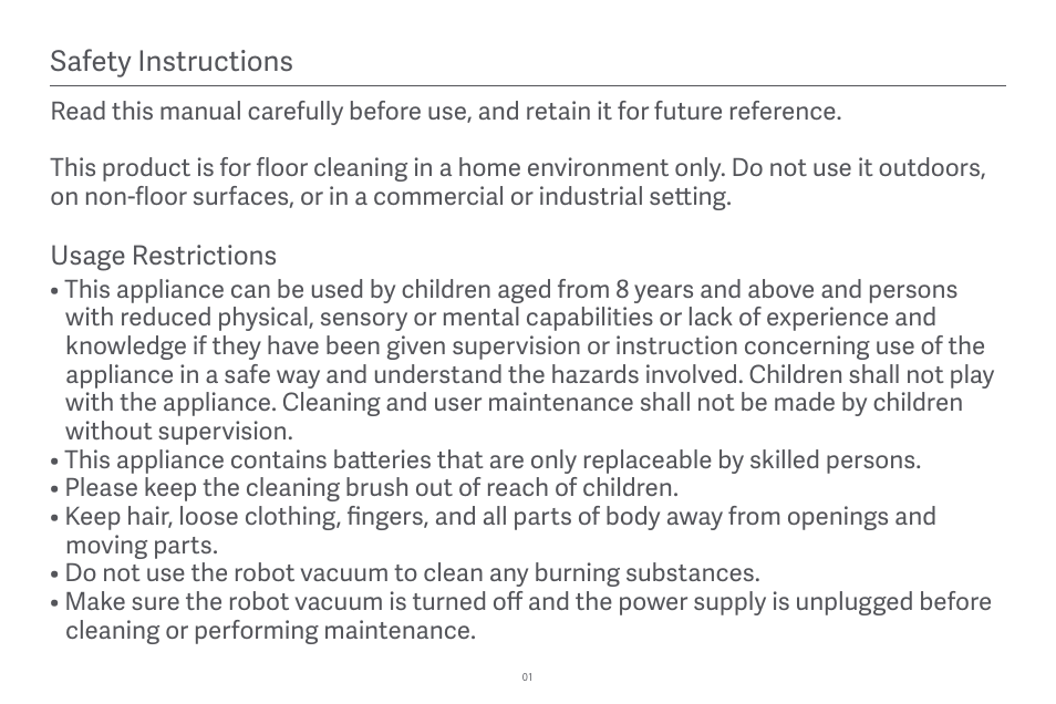 Safety instructions | Xiaomi Robot Vacuum E10 User Manual | Page 2 / 438