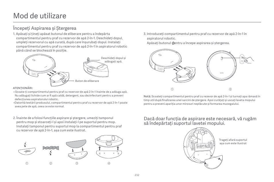 Mod de utilizare | Xiaomi Robot Vacuum E10 User Manual | Page 233 / 438