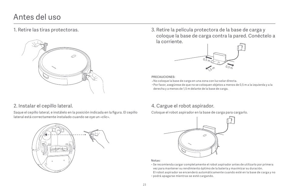Antes del uso, Instalar el cepillo lateral | Xiaomi Robot Vacuum E10 User Manual | Page 24 / 438