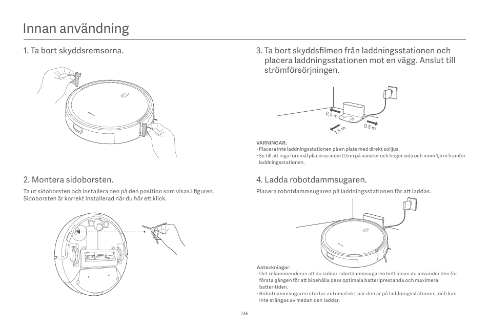 Innan användning, Montera sidoborsten | Xiaomi Robot Vacuum E10 User Manual | Page 247 / 438