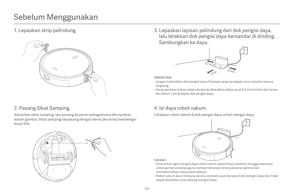 Sebelum menggunakan, Pasang sikat samping | Xiaomi Robot Vacuum E10 User Manual | Page 263 / 438