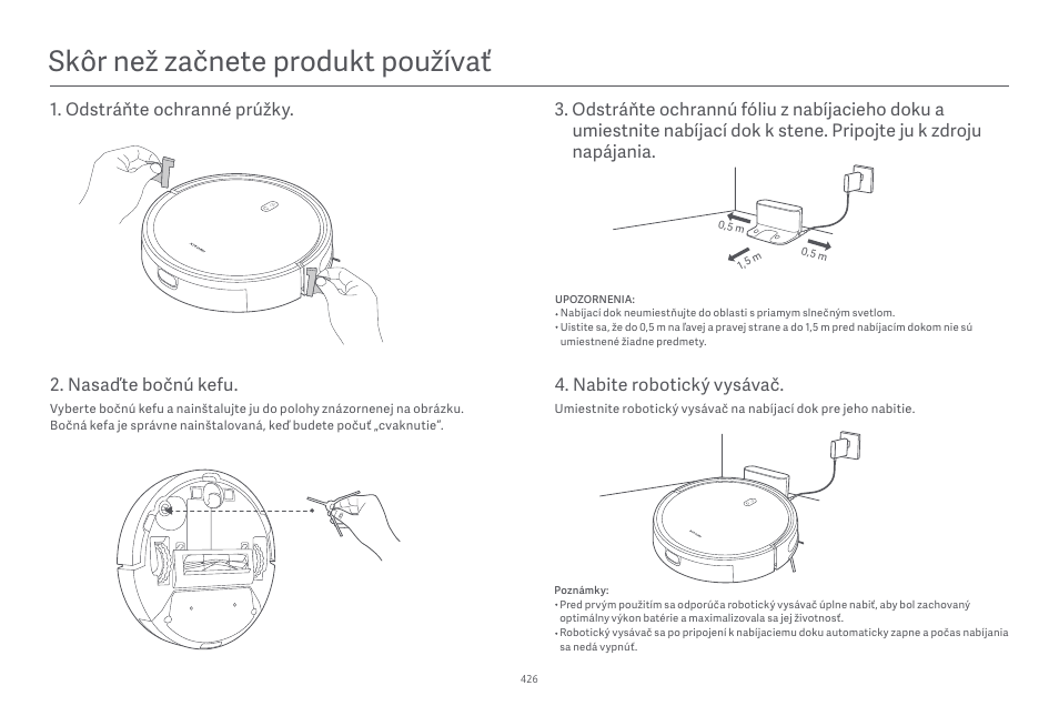 Skôr než začnete produkt používať, Nasaďte bočnú kefu | Xiaomi Robot Vacuum E10 User Manual | Page 427 / 438