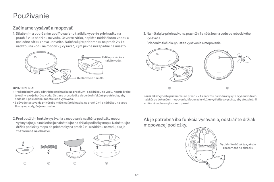 Používanie | Xiaomi Robot Vacuum E10 User Manual | Page 429 / 438