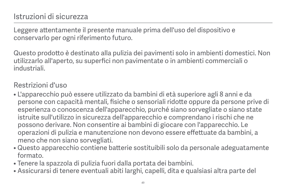 Istruzioni di sicurezza | Xiaomi Robot Vacuum E10 User Manual | Page 50 / 438