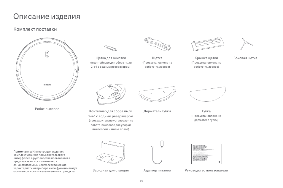 Описание изделия, Комплект поставки | Xiaomi Robot Vacuum E10 User Manual | Page 70 / 438