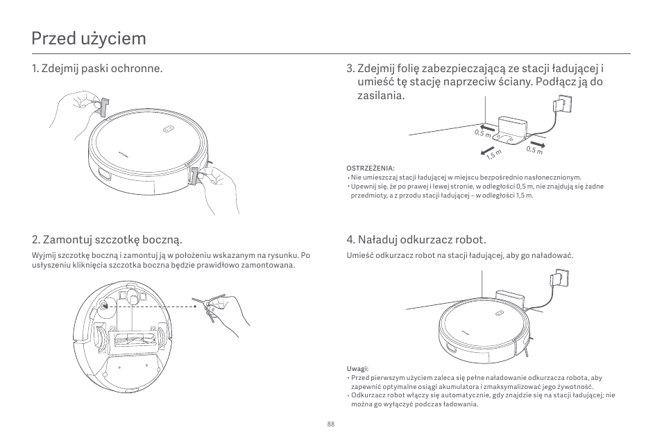 Przed użyciem, Zamontuj szczotkę boczną | Xiaomi Robot Vacuum E10 User Manual | Page 89 / 438