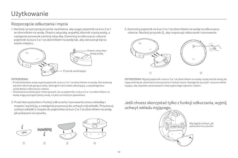 Użytkowanie | Xiaomi Robot Vacuum E10 User Manual | Page 91 / 438