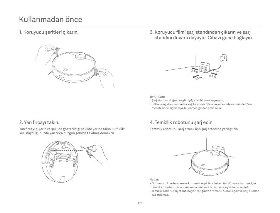 Kullanmadan önce, Yan fırçayı takın | Xiaomi Robot Vacuum S10 User Manual | Page 121 / 444