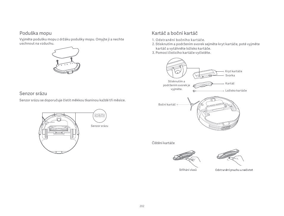 Senzor srázu, Poduška mopu, Kartáč a boční kartáč | Xiaomi Robot Vacuum S10 User Manual | Page 203 / 444