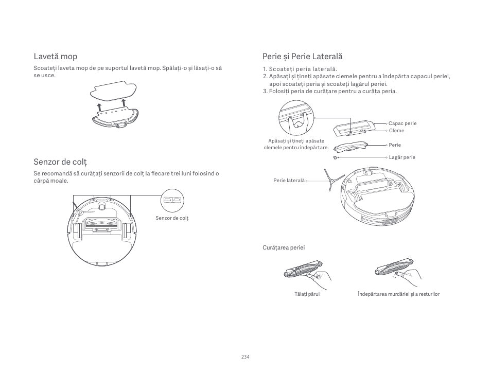 Senzor de colț, Lavetă mop, Perie și perie laterală | Xiaomi Robot Vacuum S10 User Manual | Page 235 / 444