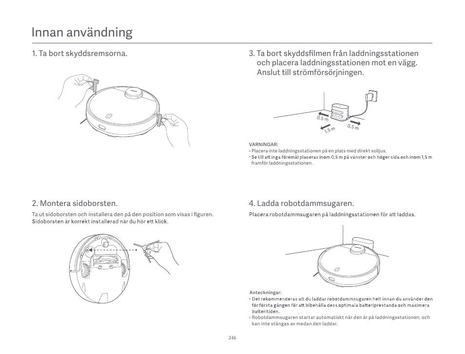 Innan användning, Montera sidoborsten | Xiaomi Robot Vacuum S10 User Manual | Page 247 / 444