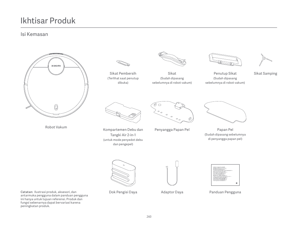 Ikhtisar produk, Isi kemasan | Xiaomi Robot Vacuum S10 User Manual | Page 261 / 444