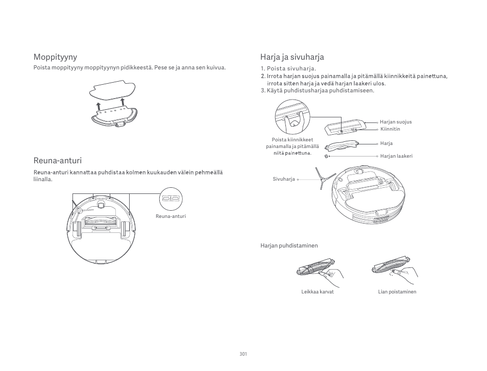 Reuna-anturi, Moppityyny, Harja ja sivuharja | Xiaomi Robot Vacuum S10 User Manual | Page 302 / 444