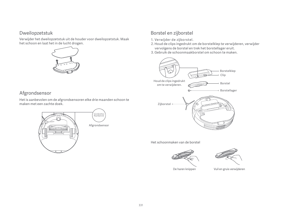 Afgrondsensor, Dweilopzetstuk, Borstel en zĳborstel | Xiaomi Robot Vacuum S10 User Manual | Page 332 / 444