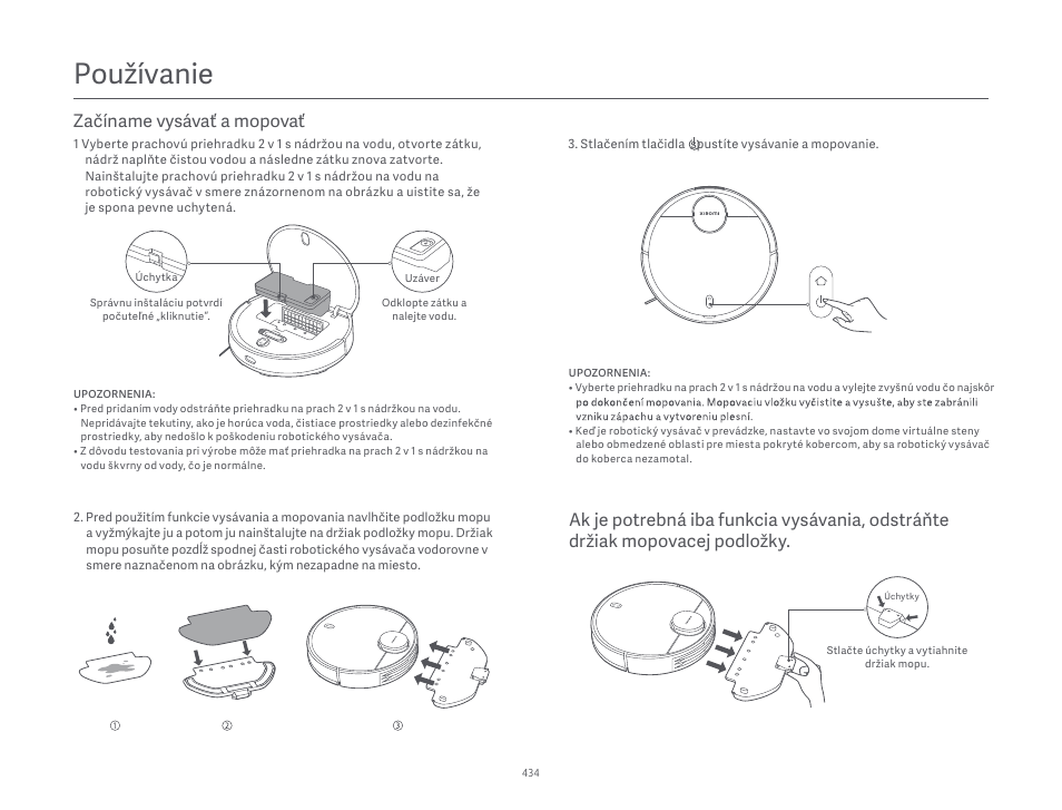 Používanie, Začíname vysávať a mopovať | Xiaomi Robot Vacuum S10 User Manual | Page 435 / 444